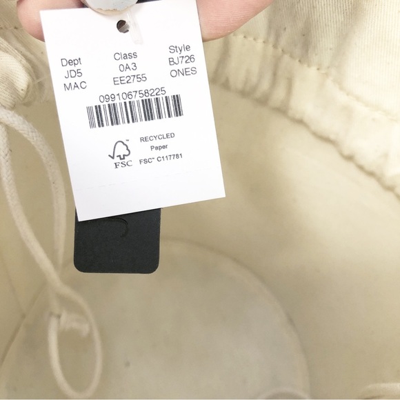 J.CREW | NWT SEDONA BASKET LEATHER CANVAS DRAWSTRING BAG IN MACADAMIA - Picture 8 of 15